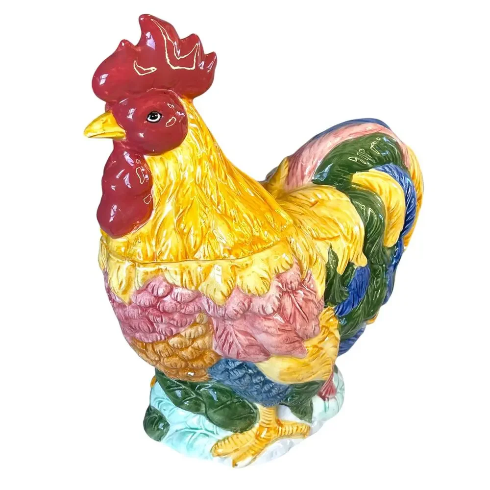Vintage BHP Colorful Ceramic Rooster Chicken Cookie Jar Canister 12.5